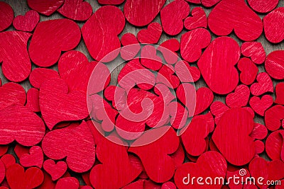 Red hearts on the wooden background. Stock Photo
