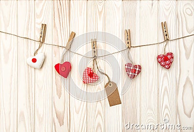 Red hearts wooden texture Valentines day background Stock Photo