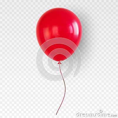 Red helium balloon. Birthday baloon flying for party. Vector Illustration