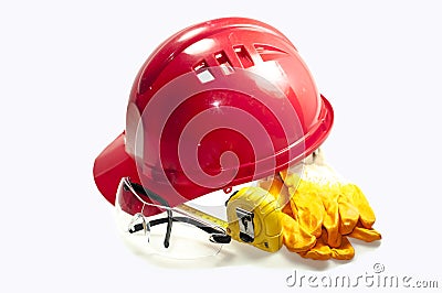 Red helmet isolated on white Stock Photo