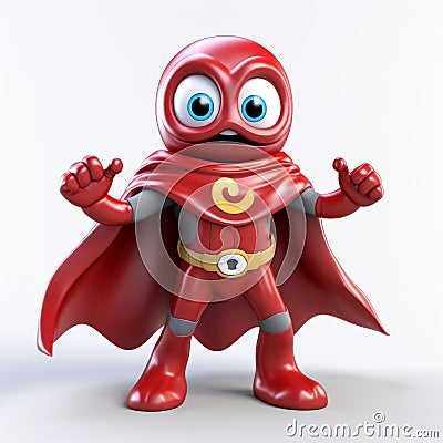 Red Hero 3d Model Shiny Eyes, Cute Cartoonish Design Stock Photo