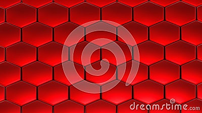 Red hexagons 3D geometric background, shiny metallic honeycomb pattern Cartoon Illustration