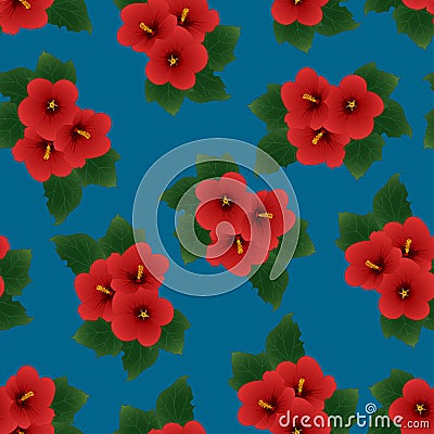 Red Hibiscus syriacus - Rose of Sharon on Indigo Blue Background. Vector Illustration Vector Illustration