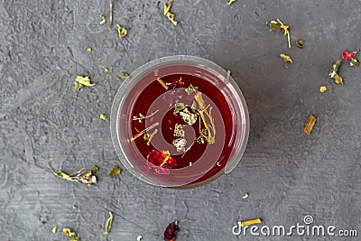 Red hibiscus tea in a glass cup Stock Photo