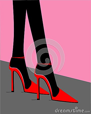 Red High Heels Cartoon Illustration