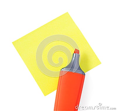 Red Highlighter on Yellow Stikers Stock Photo