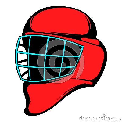 Red hockey helmet with cage icon, icon cartoon Vector Illustration