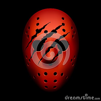Red hockey mask with traces of claws Vector Illustration