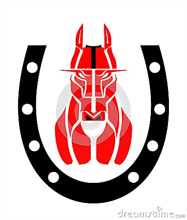 Red horse and the black horseshoe Stock Photo