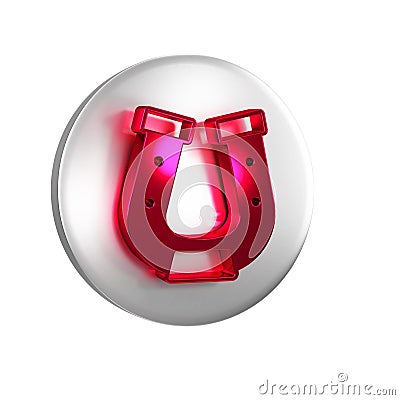 Red Horseshoe icon isolated on transparent background. Silver circle button. Stock Photo