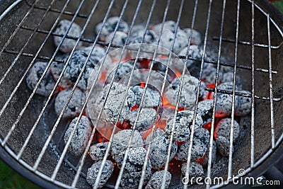 Red hot burning charcoal preparing for grilling,barbecue grill Stock Photo