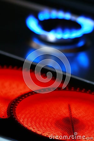 Red hot ceramic stove electric cooker and Stock Photo
