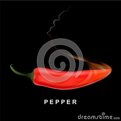Red hot chili pepper on black background with flame Vector Illustration