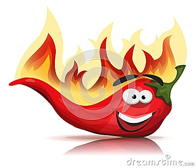 Red Hot Chili Pepper Character With Burning Flames Vector Illustration