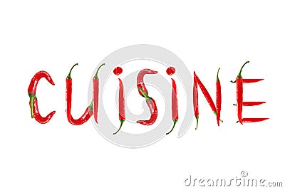 Red hot chili pepper isolated, word cuisine Stock Photo