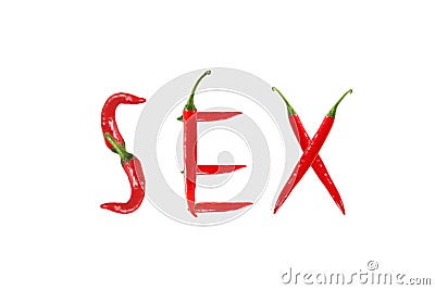 Red hot chili pepper isolated, word sex Stock Photo
