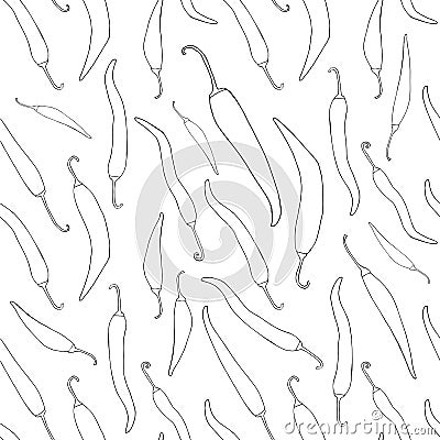 Red hot chili peppers hand drawn monochrome sketch seamless pattern Vector Illustration