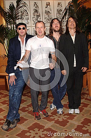 Red Hot Chili Peppers ,photo session at the Four Season Hotel : Chad Smith, Flea, John Frusciante, Anthony Kiedis Editorial Stock Photo