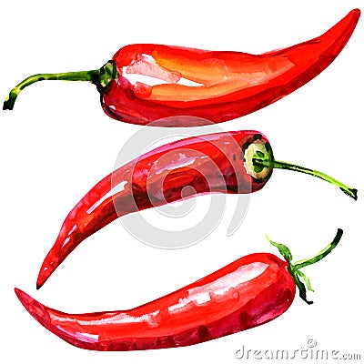 Red hot chili peppers on white background Stock Photo