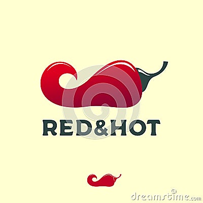 Red and Hot logo. Mexican cuisine emblem. Ripe chili pepper with fire. Vector Illustration