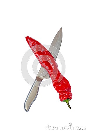 Red hot pepper and sharp knife Stock Photo