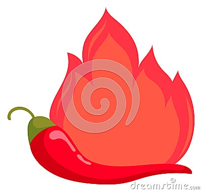 Red hot peppers with fire flame. Cartoon spice logo Vector Illustration