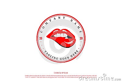 Red Hot Sexy Sensual Naughty Woman Girl Lips Logo Design Vector Vector Illustration