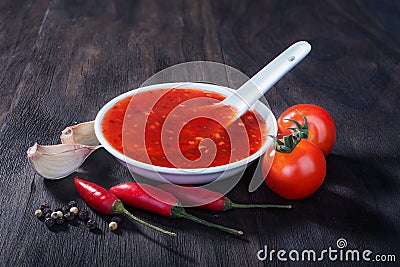 Red hot sweet chilli sauce Stock Photo