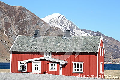 Red house of Flakstad Stock Photo