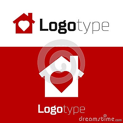 Red House with heart inside icon isolated on white background. Love home symbol. Family, real estate and realty. Logo Vector Illustration