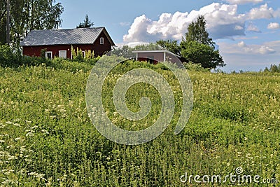 Red houses in Norrbotten Stock Photo