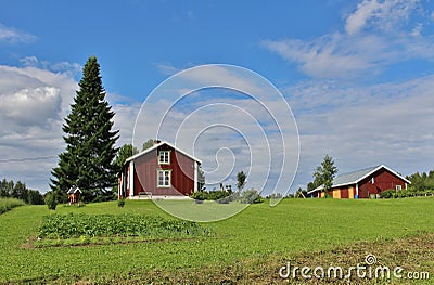 Red houses in Norrbotten Stock Photo