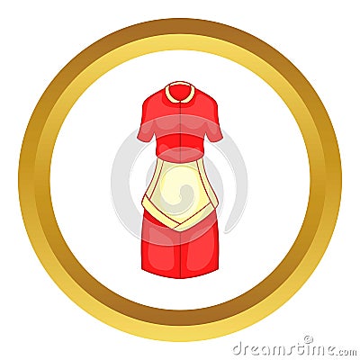 Red housewife dress with white apron icon Stock Photo