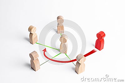 A red human figure destroys the connection between a person and people. Pressure and attempts to intervene in the opponents Stock Photo