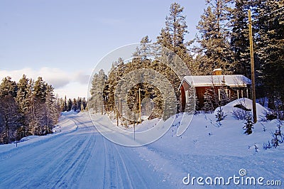 Red Hut By The Road Stock Photo