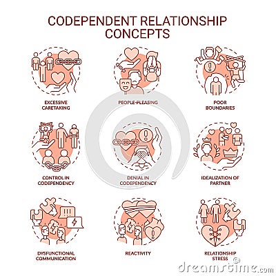 Red icons representing codependent relationship concepts Vector Illustration