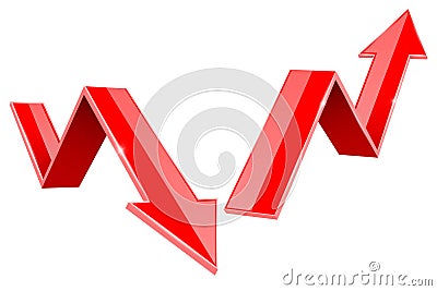 Red indication arrows. Up and Down 3d signs, statistic financial graphic Vector Illustration