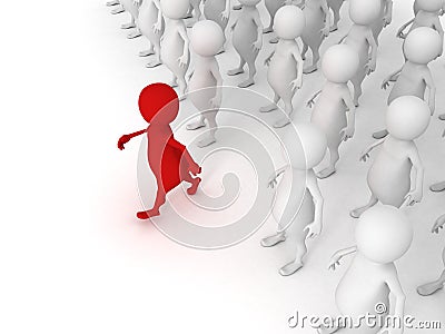 Red individual 3d men steps uot of others crowd Stock Photo