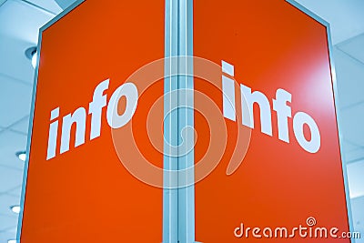 Red Info Sign Indoors Blue Lights Information Searching Help Real Stock Photo