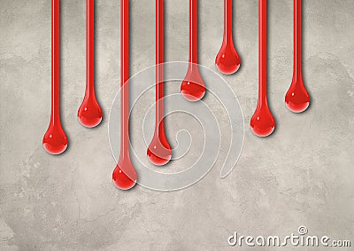 Red ink drops on light concrete wall. Horizontal wallpaper Cartoon Illustration