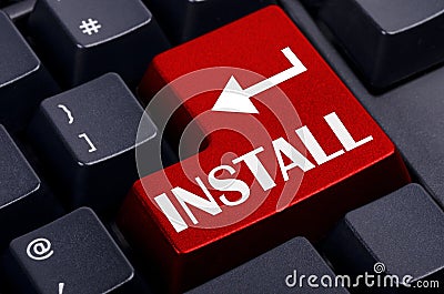 Red install button on the keyboard Stock Photo