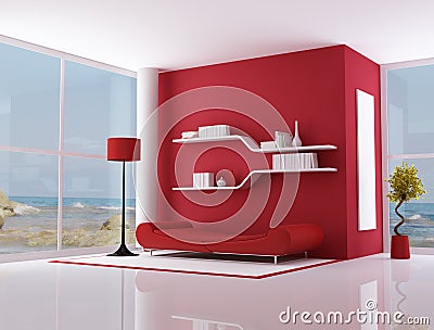 Red interior of a beach villa Stock Photo