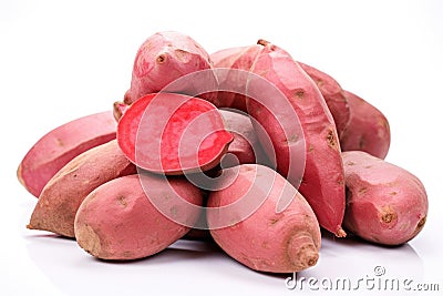 Red Japanese sweet potatoes on a white background Stock Photo