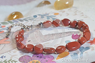 Red Jasper Gemstone Bracelet , Red Jasper is grounding, passion, and protection. Stock Photo