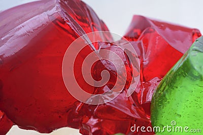Red jelly and green pieces Stock Photo
