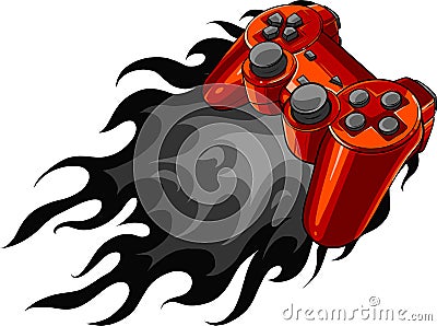 red joypad with flames for gaming vector illustration Vector Illustration