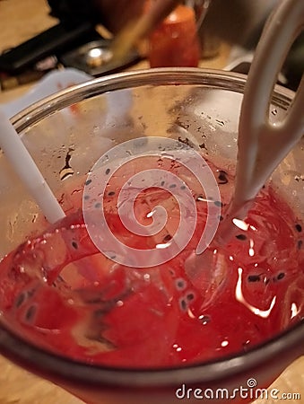 Red juice strawberry glass Stock Photo