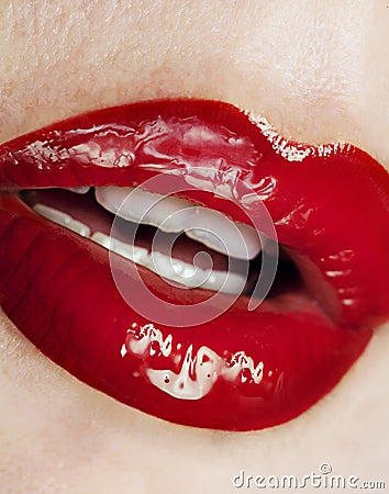 Red juicy lips Stock Photo