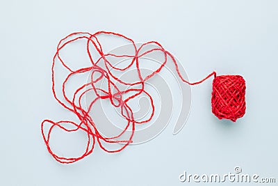 Red jute rope with complicated end of rope Stock Photo