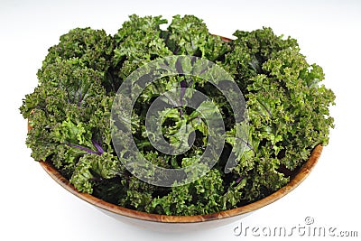 Red Kale, Wood Bowl Stock Photo